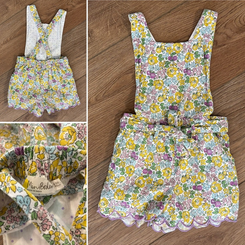 Mini Boden Yellow and Purple Floral Overalls 4-5 yr